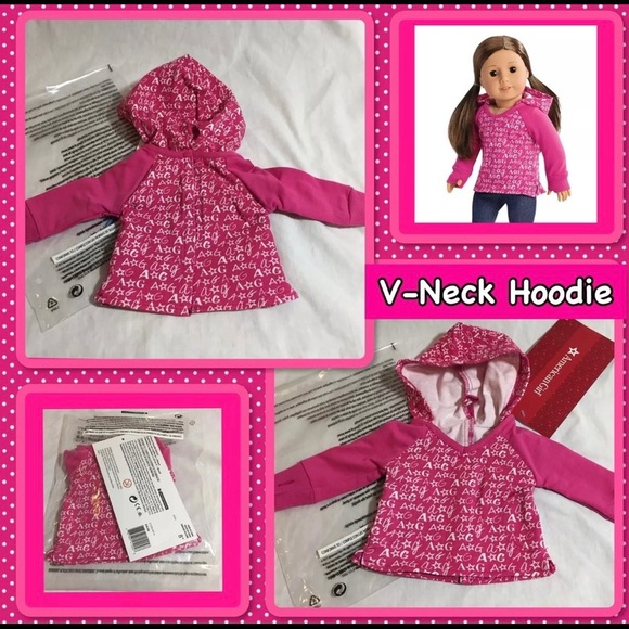 American Girl V-Neck Hoodie Pink Logo Sweatshirt For 18” Doll Retired NIP - Picture 1 of 2